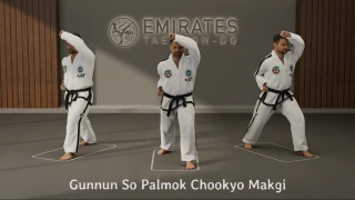 Walking stance forearm rising block (Gunnun So Palmok Chookyo Makgi) technical reference