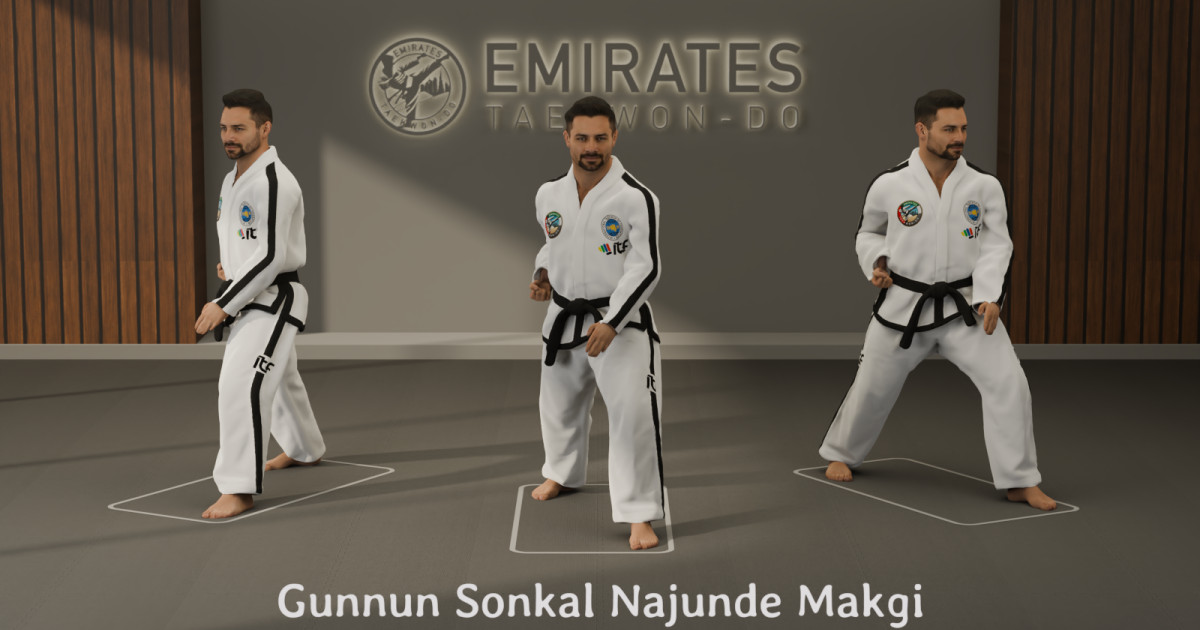 Walking stance knife-hand low block (Gunnun So Sonkal Najunde Makgi) technical reference cover image